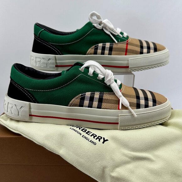 Burberry  London Mens Sneaker Size 8 Green Plaid Check Skater Casual - Picture 1 of 14